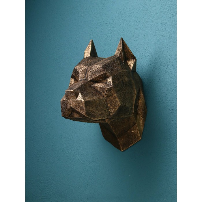 Настенная фигура Голова собаки, полистоун, 35 см, золото, Иран, 1 сорт настенная фигура голова носорога полистоун 28 см золото иран 1 сорт
