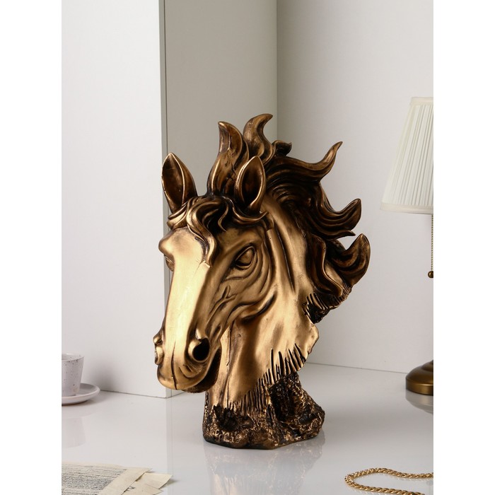 Фигура Голова коня, полистоун, 51 см, золото, 1 сорт, Иран настенная фигура голова носорога полистоун 28 см золото иран 1 сорт