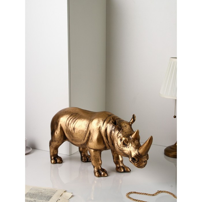 Фигура Носорог, полистоун, 32 см, золото, 1 сорт, Иран настенная фигура голова носорога полистоун 28 см золото иран 1 сорт