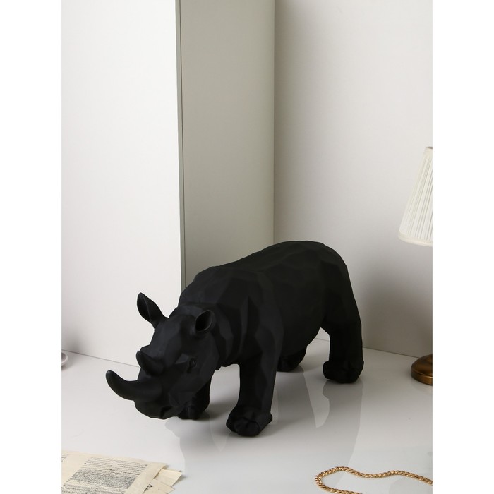 Фигура Носорог, геометрия, полистоун, 34 см, чёрный матовый, 1 сорт, Иран