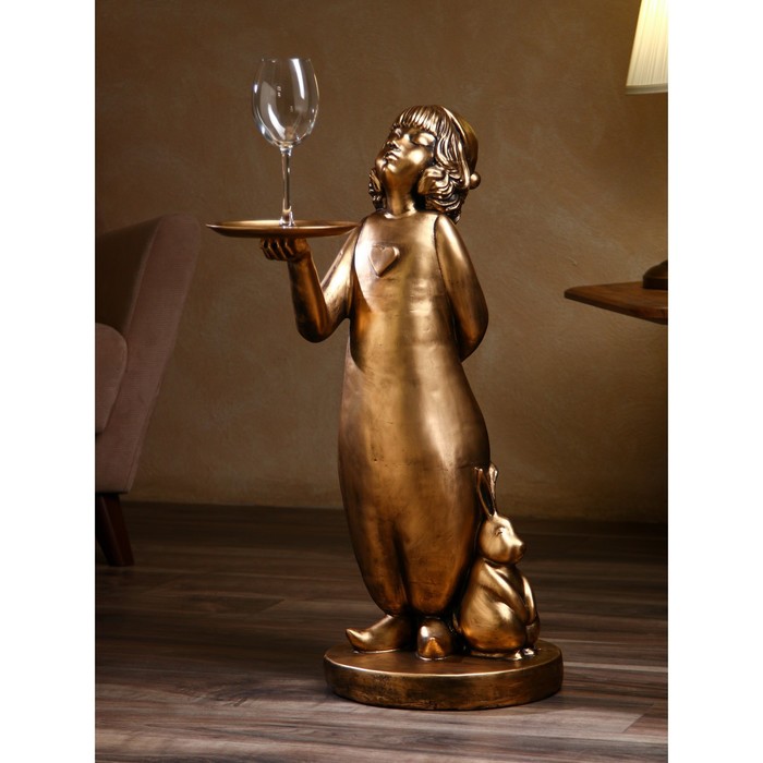 

Подставка для мелочей "Ребёнок с кроликом", полистоун, 80 см, золото, Иран, 1 сорт