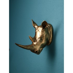 Садовая фигура "Голова носорога", полистоун, 28 см, золото, 1 сорт, Иран