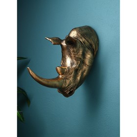 Садовая фигура "Голова носорога", полистоун, 50 см, золото, 1 сорт, Иран