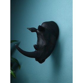 Садовая фигура "Голова носорога", полистоун, 50 см, матово-чёрный, 1 сорт, Иран
