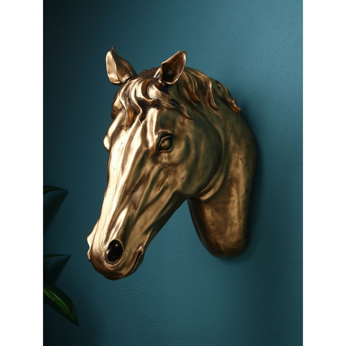 Настенная фигура Голова коня, полистоун, 60 см, золото, 1 сорт, Иран