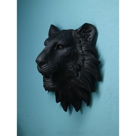 Садовая фигура "Голова льва", полистоун, 50 см, матово-чёрный, 1 сорт, Иран