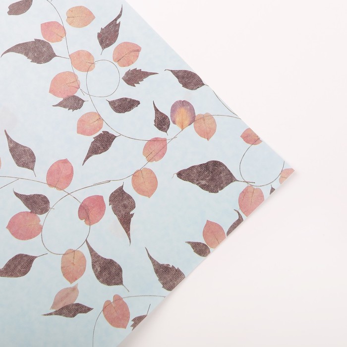 Бумага упаковочная "Листочки", голубой, 60 х 60 см