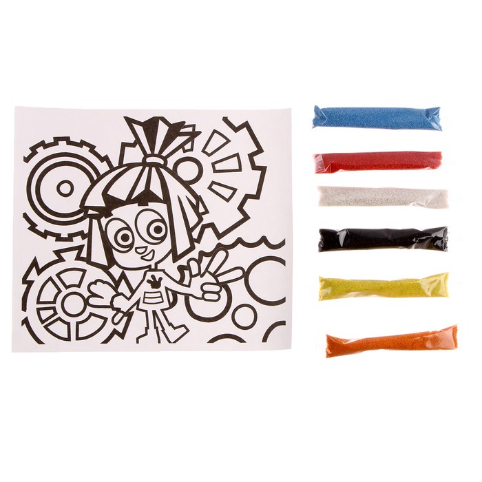 Набор: цветной песок "Фиксики-Симка" в наборе трафарет-картинка, 6 цв. 86418