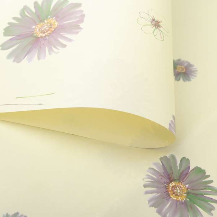 Бумага упаковочная двухсторонняя "Хризантемы", бежевый, 60 х 60 см