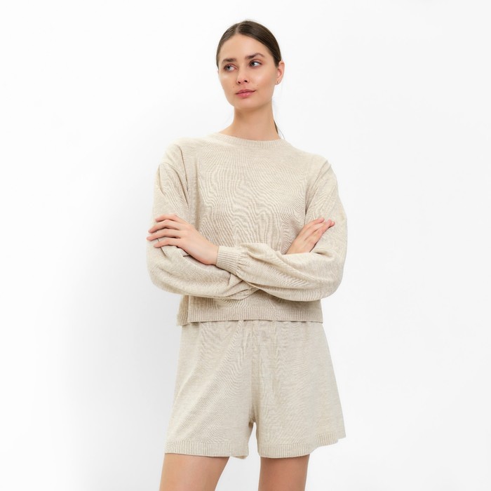 фото Комплект женский (джемпер, шорты) minaku: casual collection цвет бежевый, р-р 50