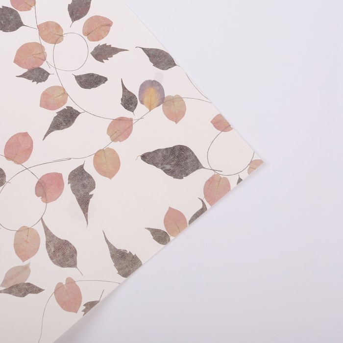 Бумага упаковочная "Листочки", белый, 60 х 60 см