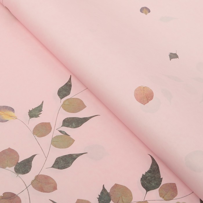 Бумага упаковочная "Листочки", розовый, 60 х 60 см
