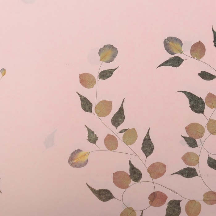 Бумага упаковочная "Листочки", розовый, 60 х 60 см