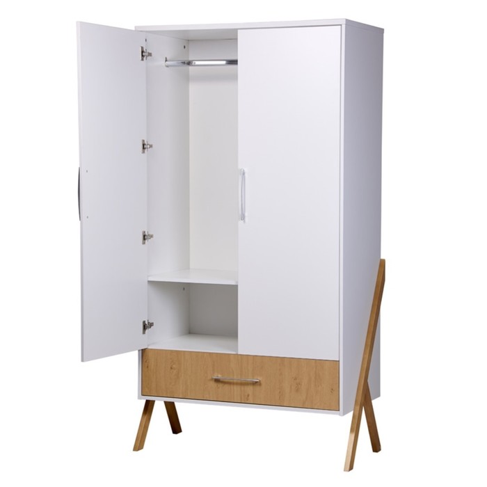 Шкаф двухсекционный Polini kids Porto 3100, с ящиком, 51х103.4х190.4 см, цвет белый-дуб каменный
