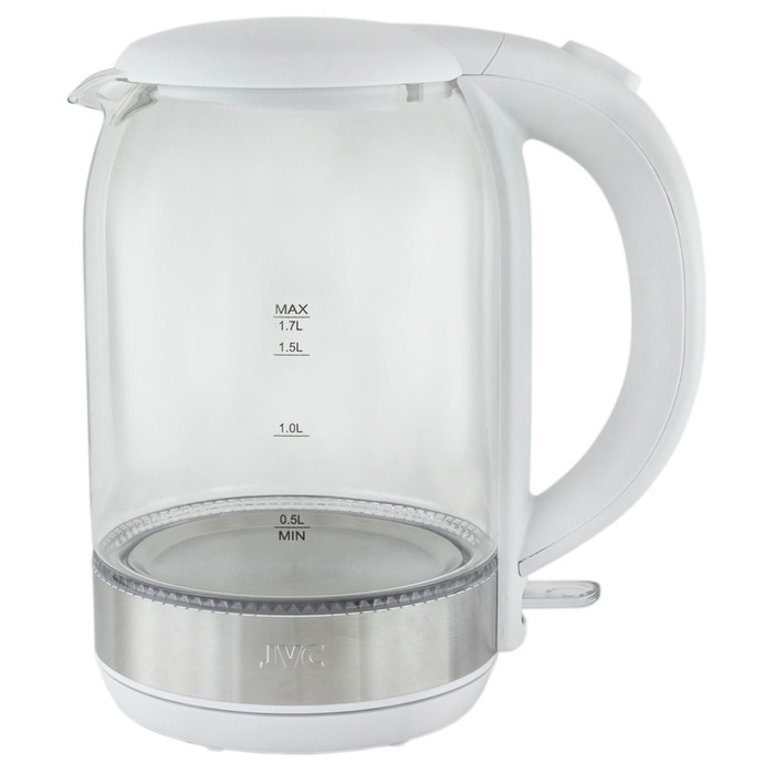 Чайники jvc JK-KE1800, стекло, 1.7 л, 2200 Вт, белый с серебристым