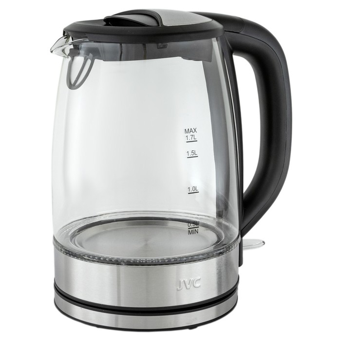 

Чайники jvc JK-KE1806, стекло, 1.7 л, 2200 Вт, чёрный с серебристым