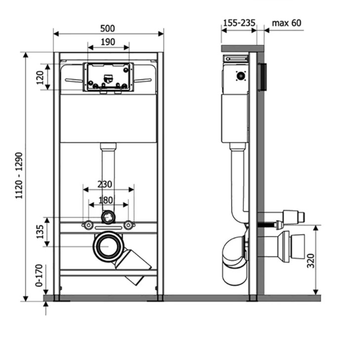 

Инсталляция Veconi Frame VF500 для подвесного унитаза, 1120х500х155 мм, без кнопки