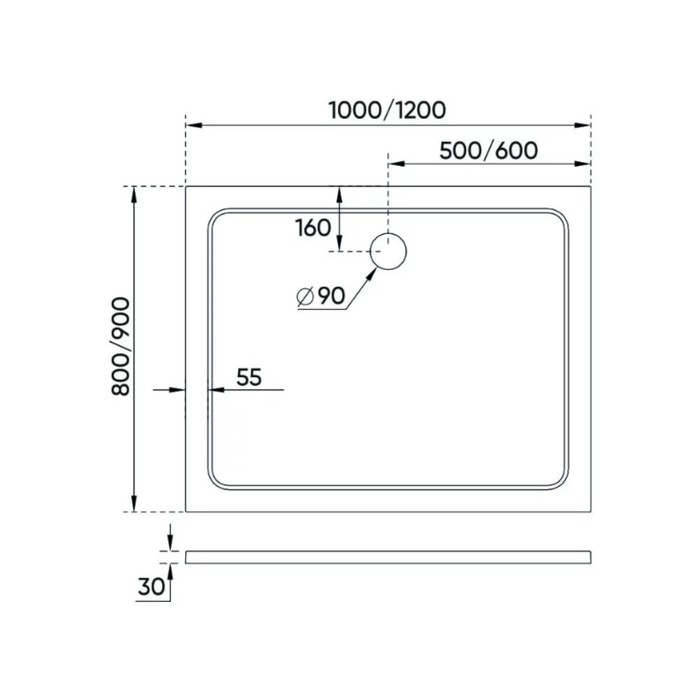 

Поддон душевой Veconi Tezeo TZ09-12090PR-01-19C3, 1200х900х30 мм, прямоугольный, белый