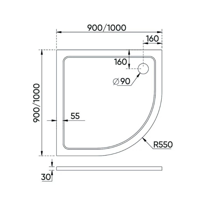 

Поддон душевой Veconi Tezeo TZ10-100PL-01-19C3, 1000х1000х30 мм, угловой, белый