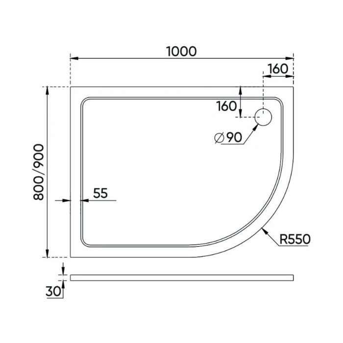 

Поддон душевой Veconi Tezeo TZ11L-10080A-01-19C3, 1000х800х30 мм, угловой, белый