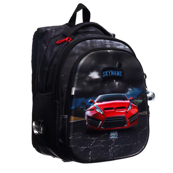 

Рюкзак школьный эргоном.спинка SkyName R1 37*30*16 мал + брелок мячик, черн/кр R1-033