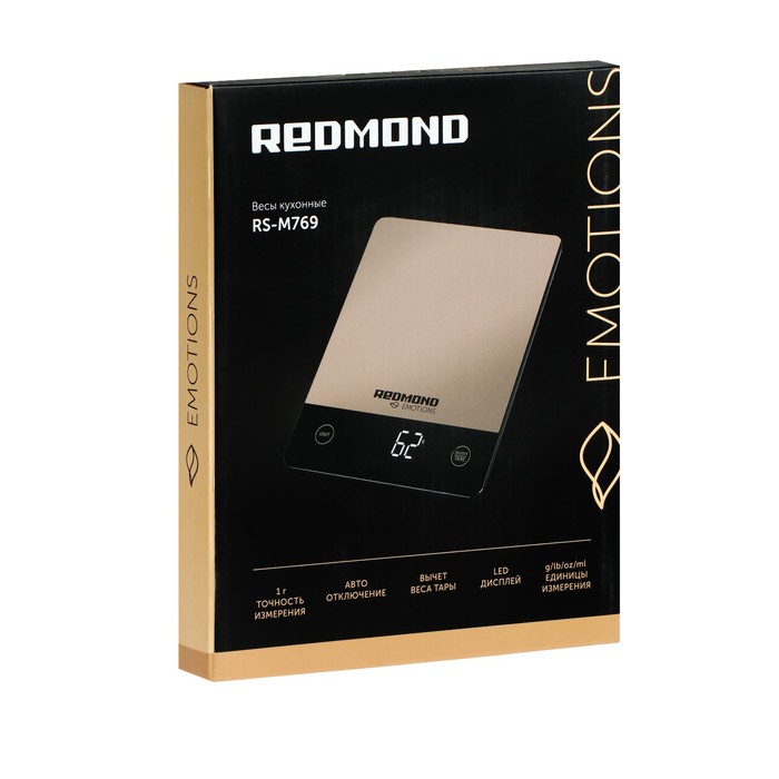 Весы кухонные REDMOND RS-M769, электронные, до 10 кг, золотисто-чёрные весы кухонные redmond rs 760 электронные до 5 кг чёрные