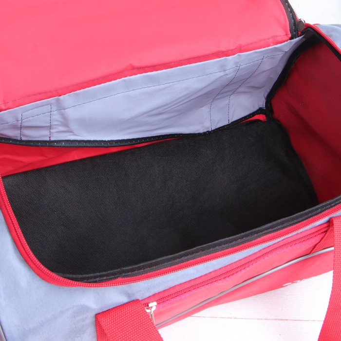 Сумка дорожная на молнии, 1 отдел, 3 наружных кармана, длинный ремень, рисунок МИКС, красный/серый