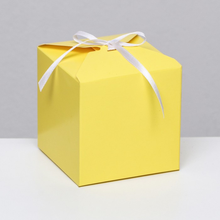 Коробка складная, квадратная, жёлтая, 10 х 10 х 10 см, коробка складная подушка квадратная фиолетовый бант 10 х 10 х 10 см