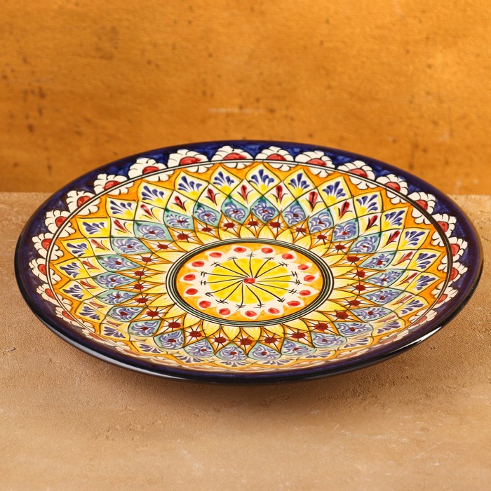 Тарелка Риштанская Керамика Цветы, 26 см, желтая синяя тарелка риштанская керамика цветы 22 см синяя