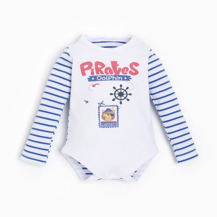 Боди детское, цвет белый/голубой, рост 62см