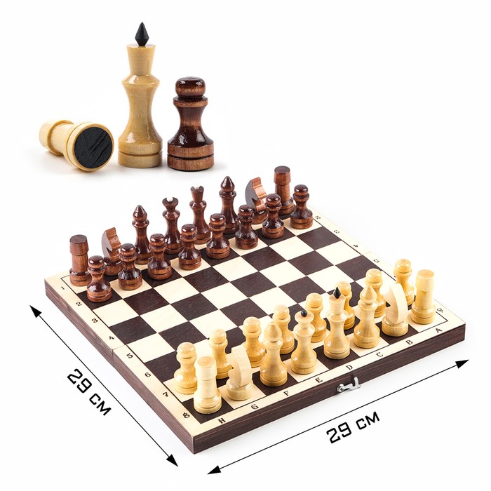 Шахматы обиходные, 29 х 29 х 4.3 см, темная доска, фигуры лак шахматы без бренда шахматы обиходные 29 х 29 см король 6 7 см пешка 3 1 см