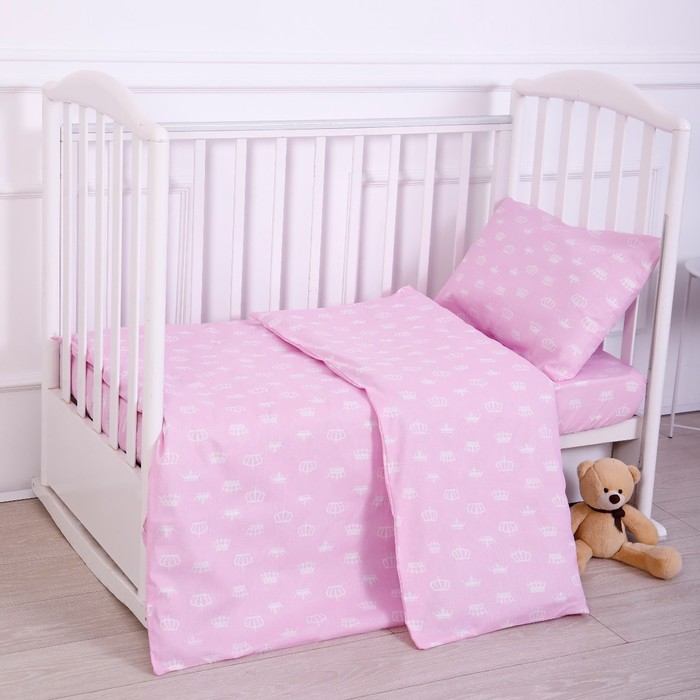 Постельное бельё BABY Короны розовый 112х147 см60х120 см на резинке 40х60 смбязь 125 грм100 хлопок 779₽