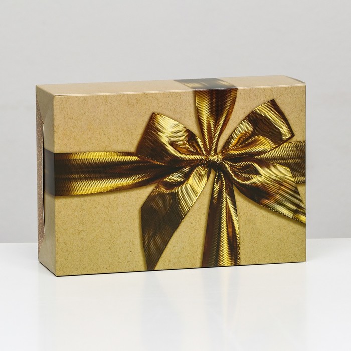 Коробка складная Подарочек с золотым бантом, 16 х 23 х 7,5 см