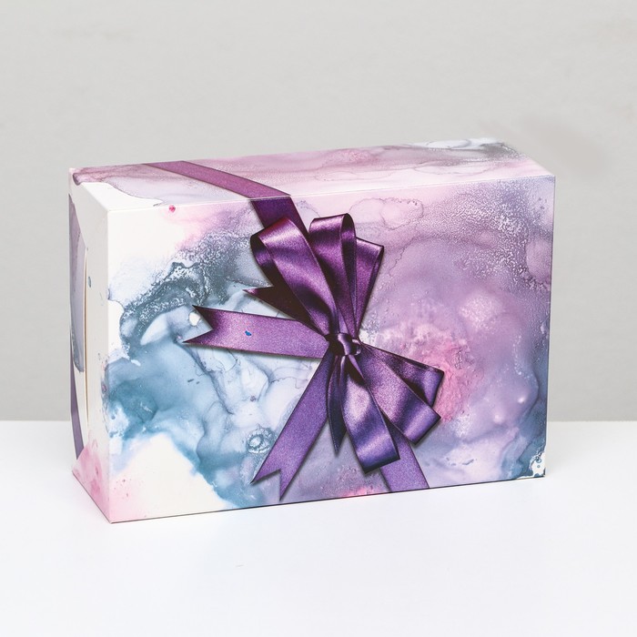 Коробка складная Подарочек с фиолетовым бантом, 16 х 23 х 7,5 см