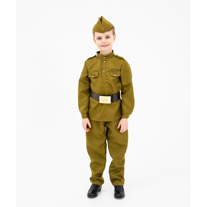 Маскарадный костюм военного для мальчика с  пилоткой,ремень,габардин,п/э, 30, рост 110-116