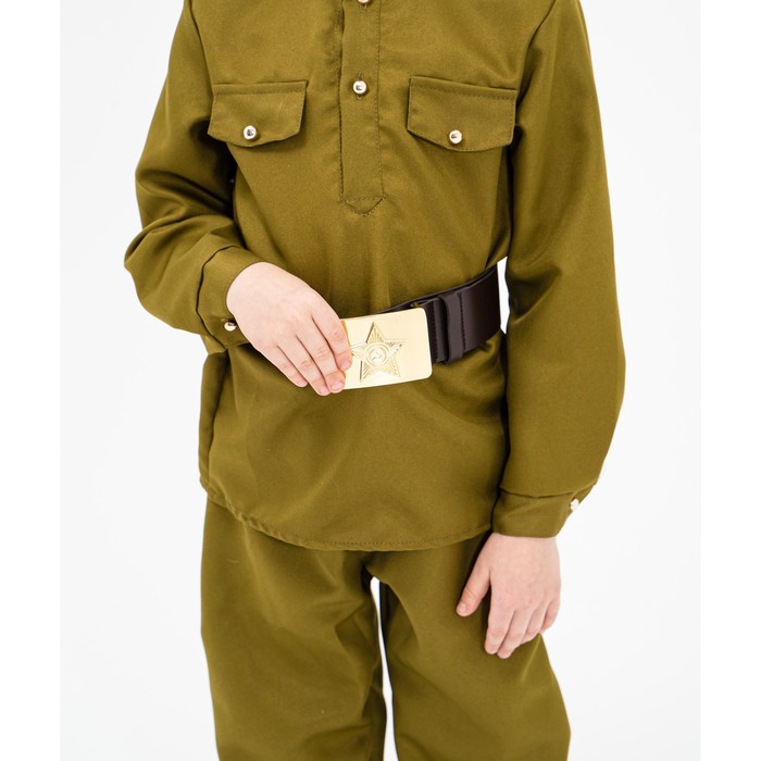 Маскарадный костюм военного для мальчика с  пилоткой,ремень,габардин,п/э, 30, рост 110-116
