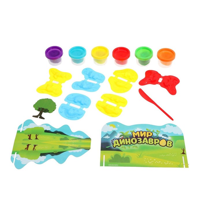 Набор для игры с пластилином «Мир динозавров», 6 баночек с пластилином, в пакете набор для игры с пластилином зверюшки печенюшки 5 баночек с пластилином
