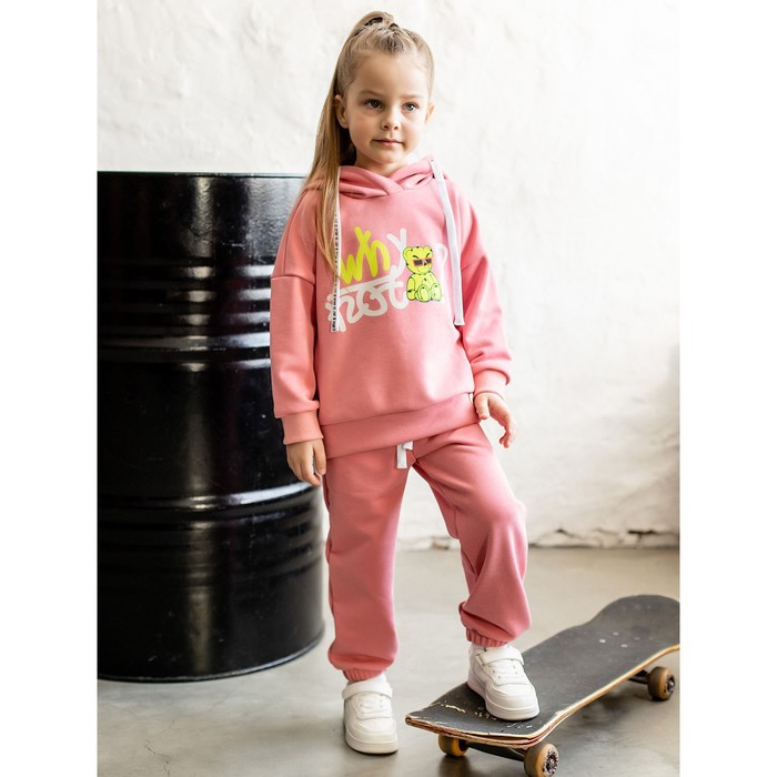 Комплект для девочки «Литл»: худи, брюки, рост 104 см, цвет кораллово-розовый комплект для девочки литл худи брюки рост 110 см цвет кораллово розовый