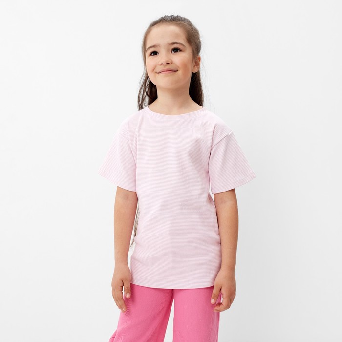 

Футболка детская в полоску KAFTAN "Basic line", р.34 (122-128 см), розовый/белый