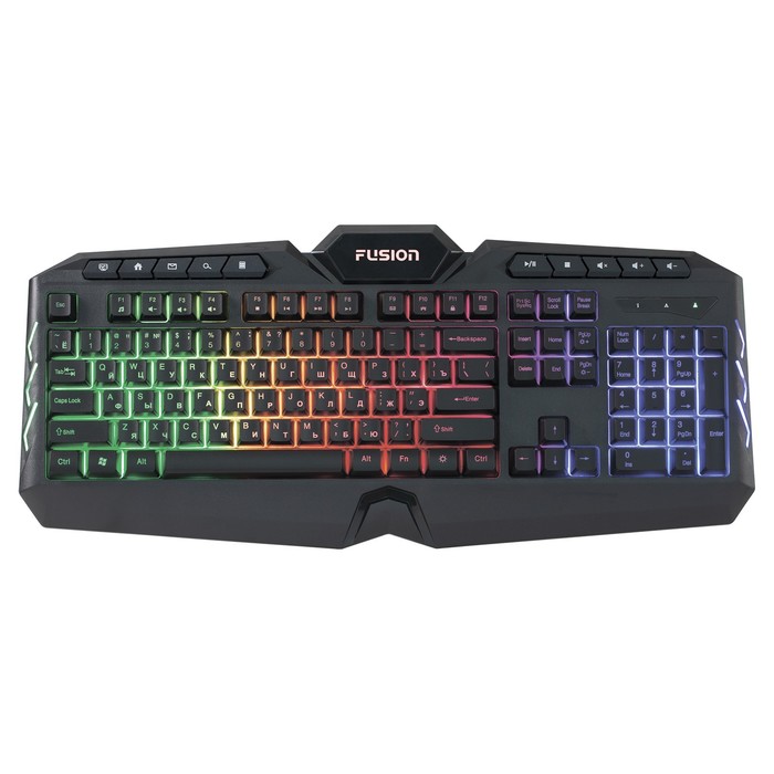 цена Клавиатура Fusion GK-628, игровая, проводная, мембранная, 104 клавиши, USB, подсветка, чёрная 9731