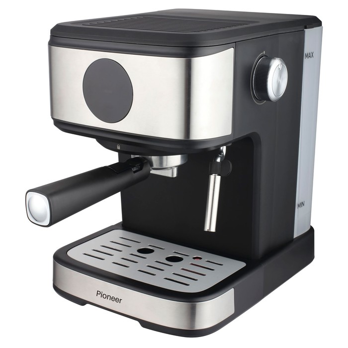 Кофеварка Pioneer CM121P, рожковая, 850 Вт, 1.5 л, чёрный с серебристым