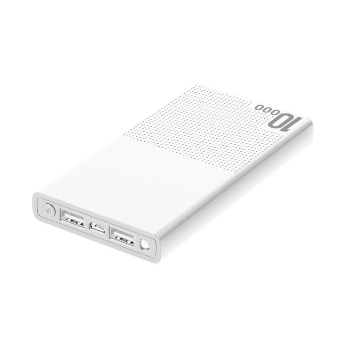 

Внешний аккумулятор Veizer VZ-PBK-001, 10000 мАч, 2 USB, индикатор, фонарик, белый