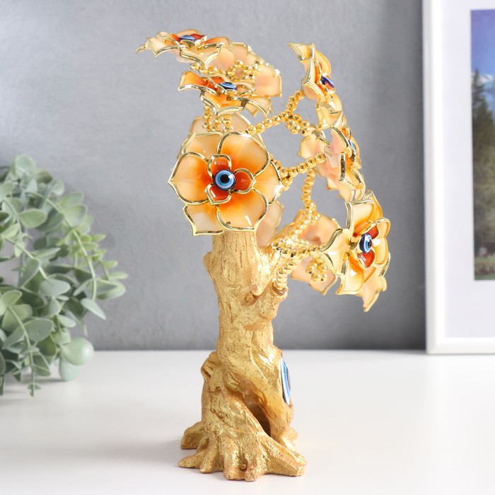 Сувенир от сглаза "Цветущее дерево" золото, оранж 17,5х6,5х23 см