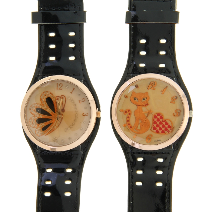 Часы женские "IBELI" микс, темный циферблат, черный широкий ремешок