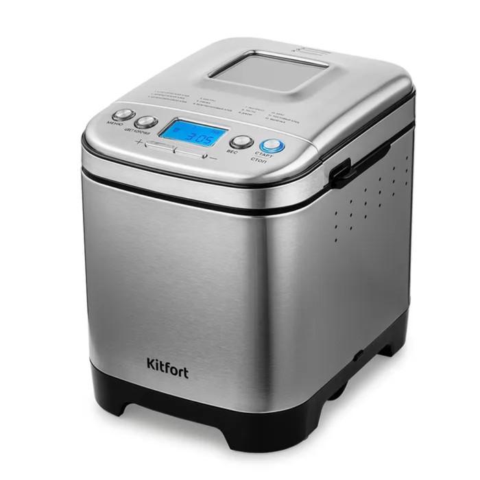 Хлебопечь Kitfort КТ-306, 450 Вт, 12 программ, до 0.75 кг, выбор цвета корочки, серебристая