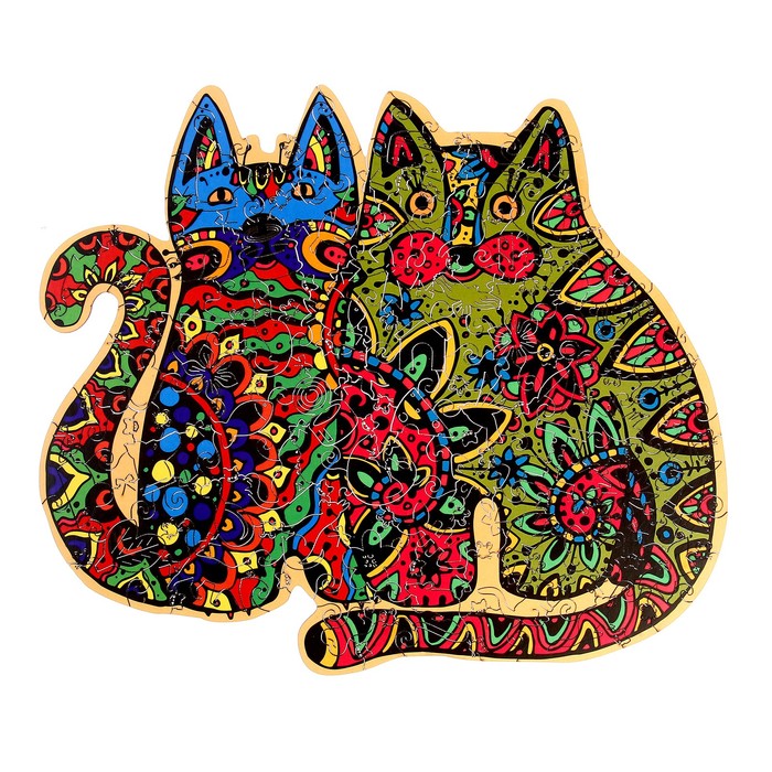 Деревянный пазл с двухслойной крышкой «Два кота» M