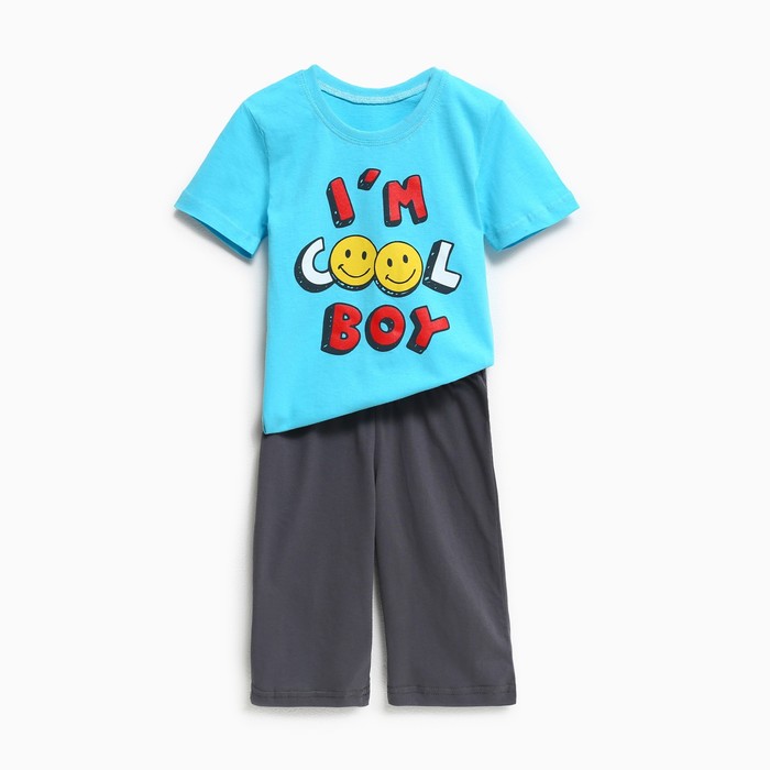 Комплект (футболка/шорты) Смайл для мальчика, цвет голубой/серый, рост 110-116 см