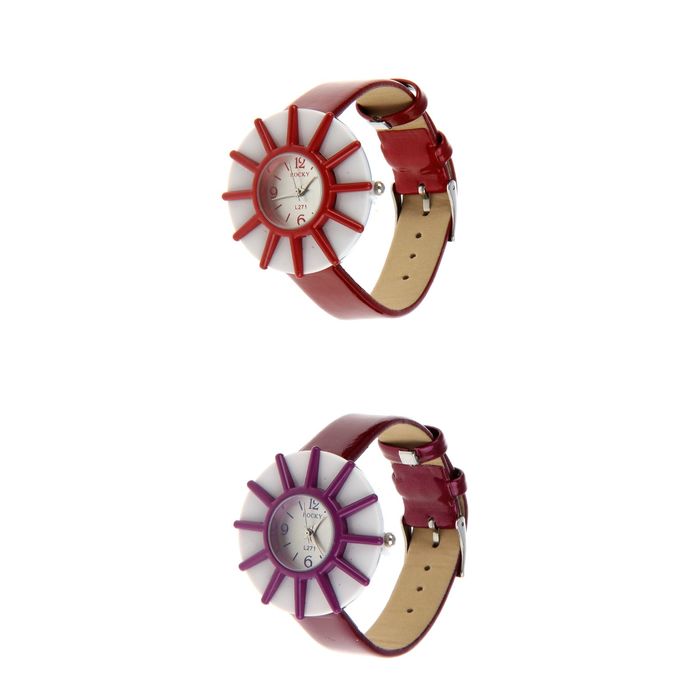 Часы женские "Лучи" белый циферблат, красный ремешок,микс