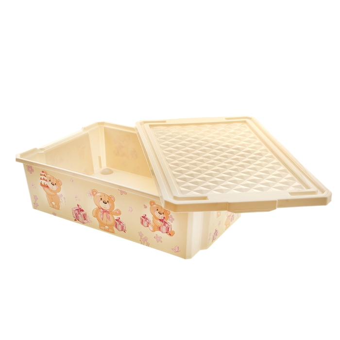 Ящик для игрушек X-BOX Bears с крышкой, 30 л, цвет слоновая кость