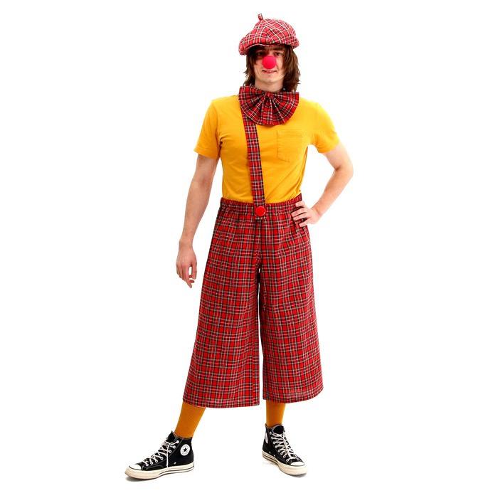 Карнавальный костюм «Клоун с бабочкой», красная клетка, р. 48-56 карнавальный костюм клоун с бабочкой р 104 128